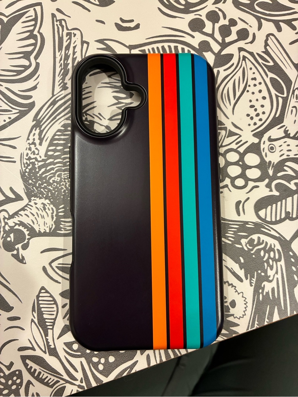 New Black iPhone 16 Case with Retro Stripes
